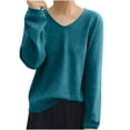 thumbnail image 2 of Zylanna Women's Pullover Sweaters, Solid Color Long Sleeve Fashionable V-Neck Casual Tops for Women Green, 2 of 4