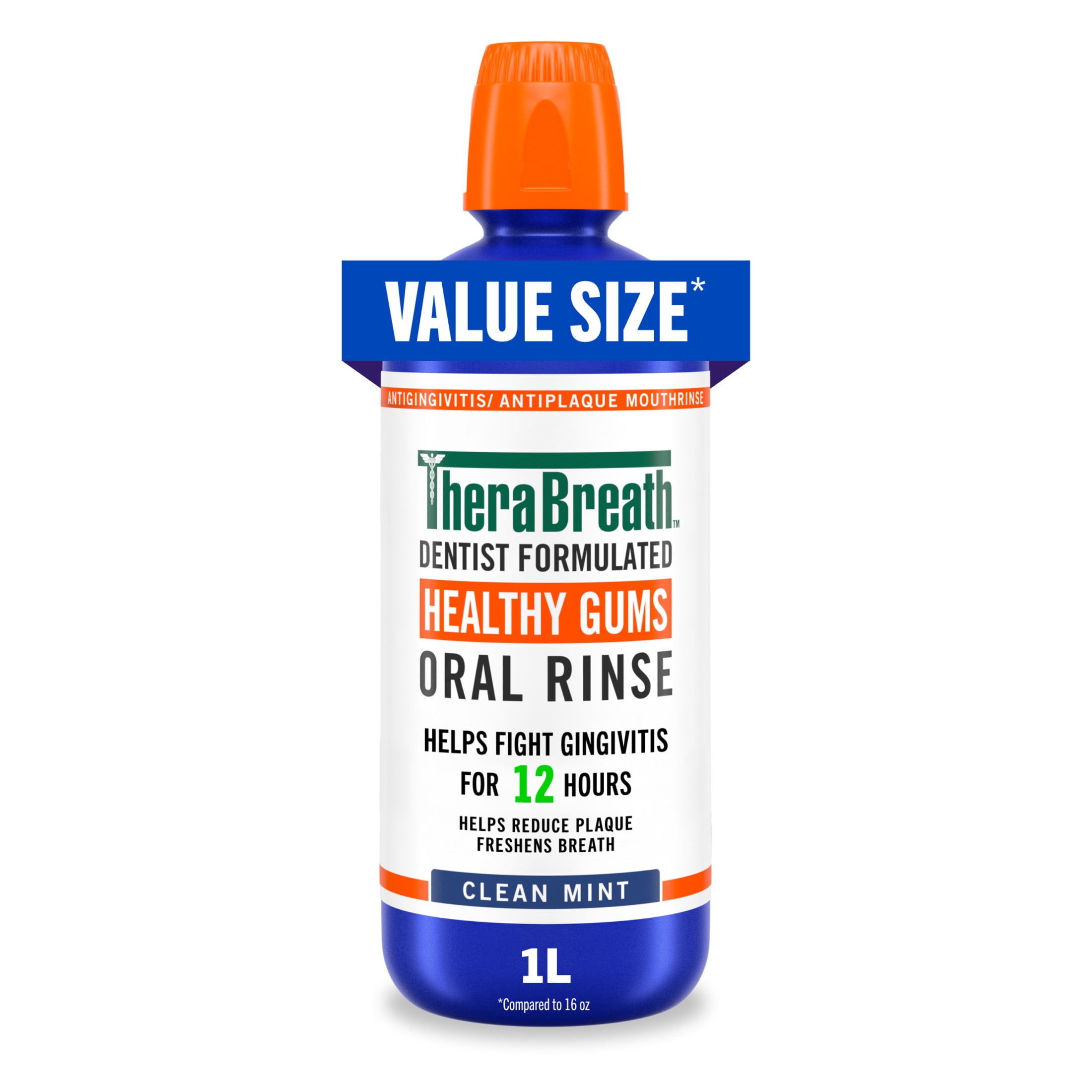 (2 pack) TheraBreath Healthy Gums Oral Rinse, Antigingivitis, Clean Mint Flavor, Dentist Formulated to Help Prevent Gingivitis and Support Gum Health, Alcohol Free, 1 Liter