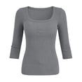 thumbnail image 6 of FAIWAD Ribbed Knit Tops for Women 3/4 Sleeve Square Neck Fitted Pullover Casual Going Out Shirts, 6 of 7
