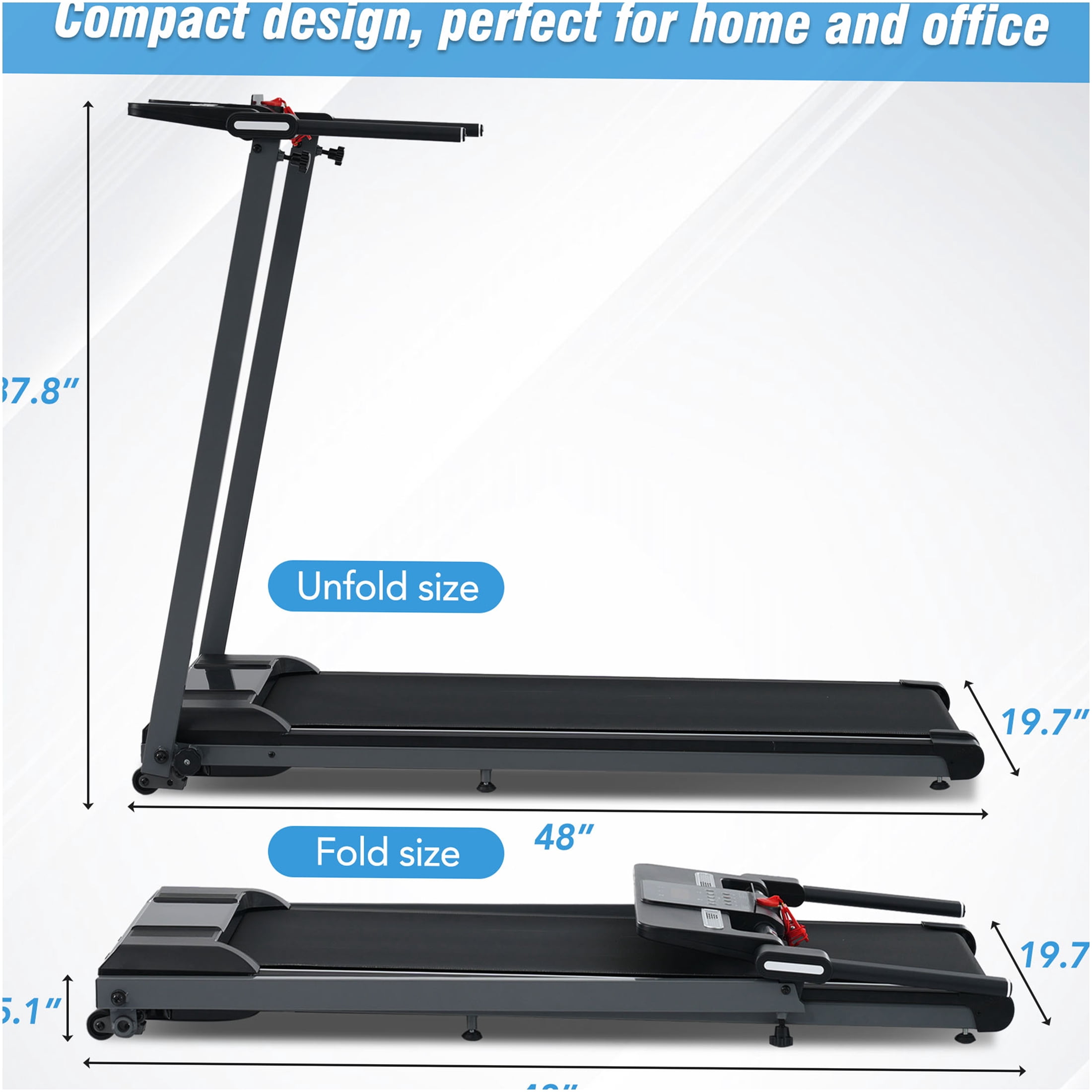 JERFIT 3% Incline Folding Treadmill for Home, 2.5HP Ultra Quiet Walking Pad with Remote, 265lbs Capacity Treadmill for Running, Compact for Office & Apartment