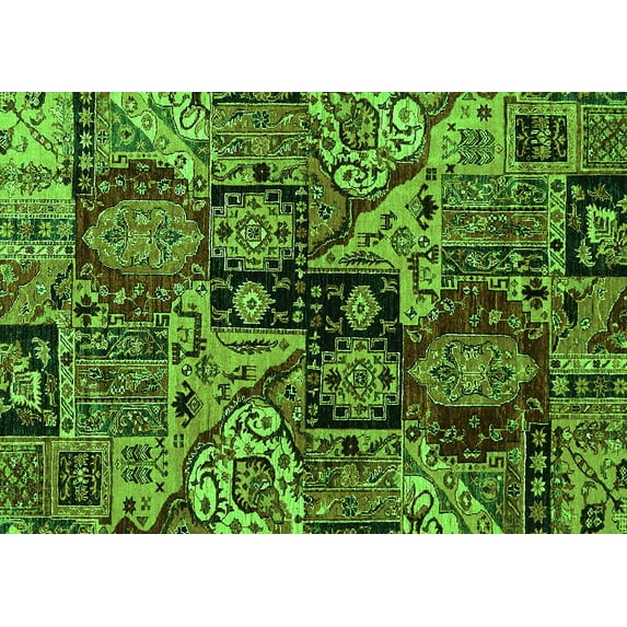 Ahgly Company Indoor Rectangle Abstract Green Modern Area Rugs, 2' x 5'