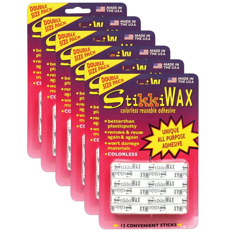 StikkiWorks StikkiWAX Adhesive Bars/Sticks 6.40" x 4.20" x 1.60" Clear 12 Per Pack 6 Packs