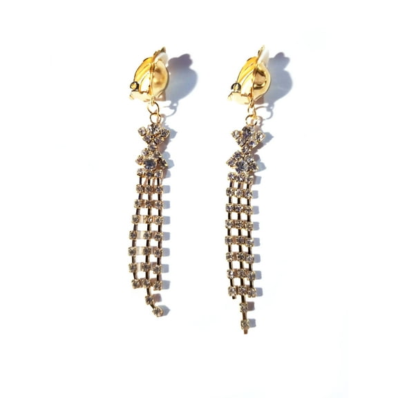 Clip-on Earrings Dangle Rhinestone Gold tone Earrings