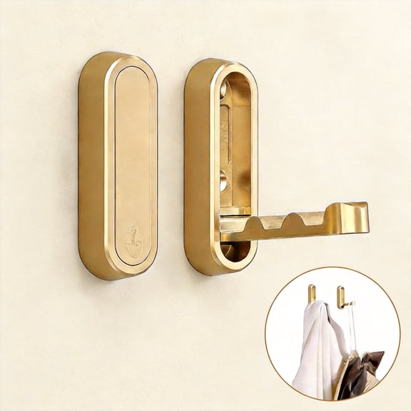 Foldable Towel Hooks 2 Pack Wall Mounted Heavy Duty Robe Coat Purse Hanger Storage Solution for Bathroom Kitchen Metal Brushed Gold