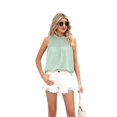 thumbnail image 2 of Womens Ruffle Neck Tank Tops Shirred Frill Dot Sleeveless Blouse Shirts Bean green XL, 2 of 8