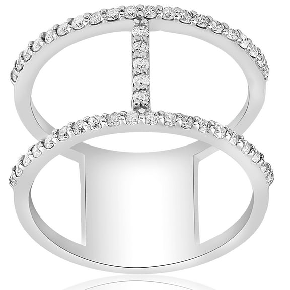 Pompeii 1/2ct Designer Diamond Right Hand Wide H Shape Fashion Ring 10K White Gold