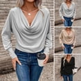 thumbnail image 1 of Women Tops Pure Color Stacked Collar Long Sleeve Loose Fit Blouse Mid-length Casual Inner Tops Daily Wear, 1 of 8