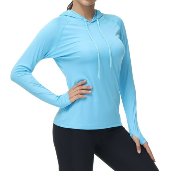 Satankud Women's Long Sleeve Hoodie UPF 50  Sun Protection UV Hoodie Tops Rashguard with Thumb Hole for Yoga Hiking Sports Tops Sky Blue M