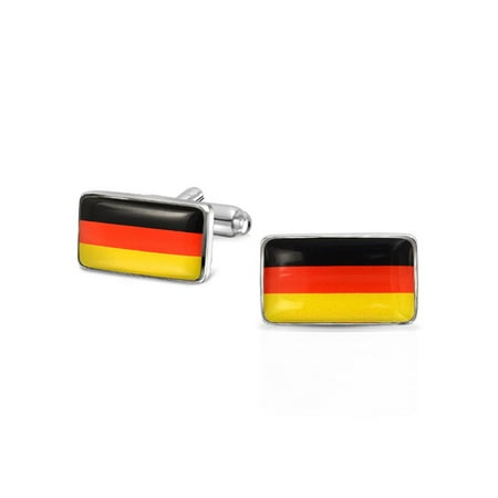 Bling Jewelry Black Red Yellow German Flag Mens Cuflinks Rhodium Plated