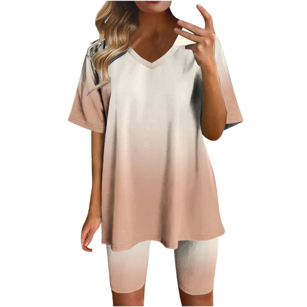 Blusas para las Mujeres Casual, Cuello en V de Manga Corta Impresa Superior Y Suelto Pantalones Cortos, Conjuntos de Moda de Verano