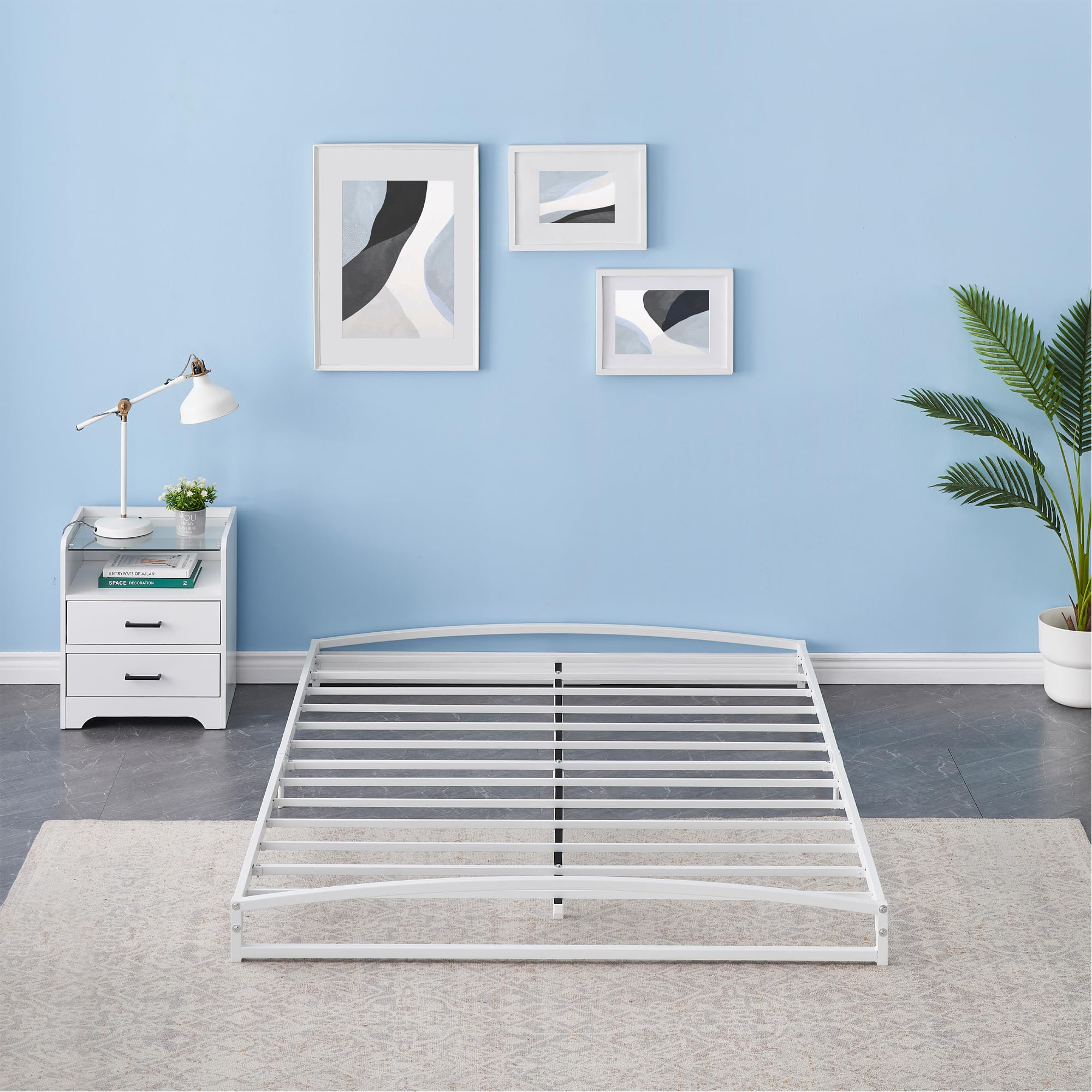 Full/Queen/King Bed Frame Low Profile, 6 Inches Metal King Size Platform Bed Frame, Mattress Foundation, No Box Spring Needed