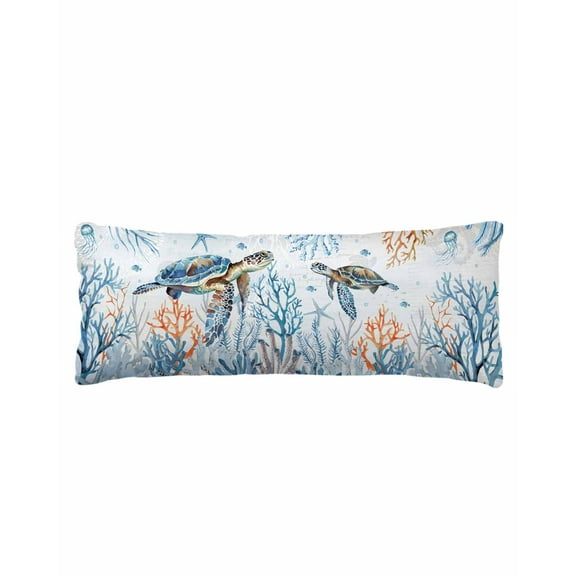 Blue Coastal Coral Starfish Seagrass Body Pillow Cover, Pillowcase Protectors with Zipper, Breathable Decorative Throw Pillow Case Cover, Pillow Shams for Couch Sofa 20x54Inch