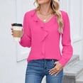 thumbnail image 6 of ITSAME Womens Long Sleeve Shirts, Ruffles V Neck Solid Loose Fit Pleated Casual Dressy Blouse Hot Pink S, 6 of 8