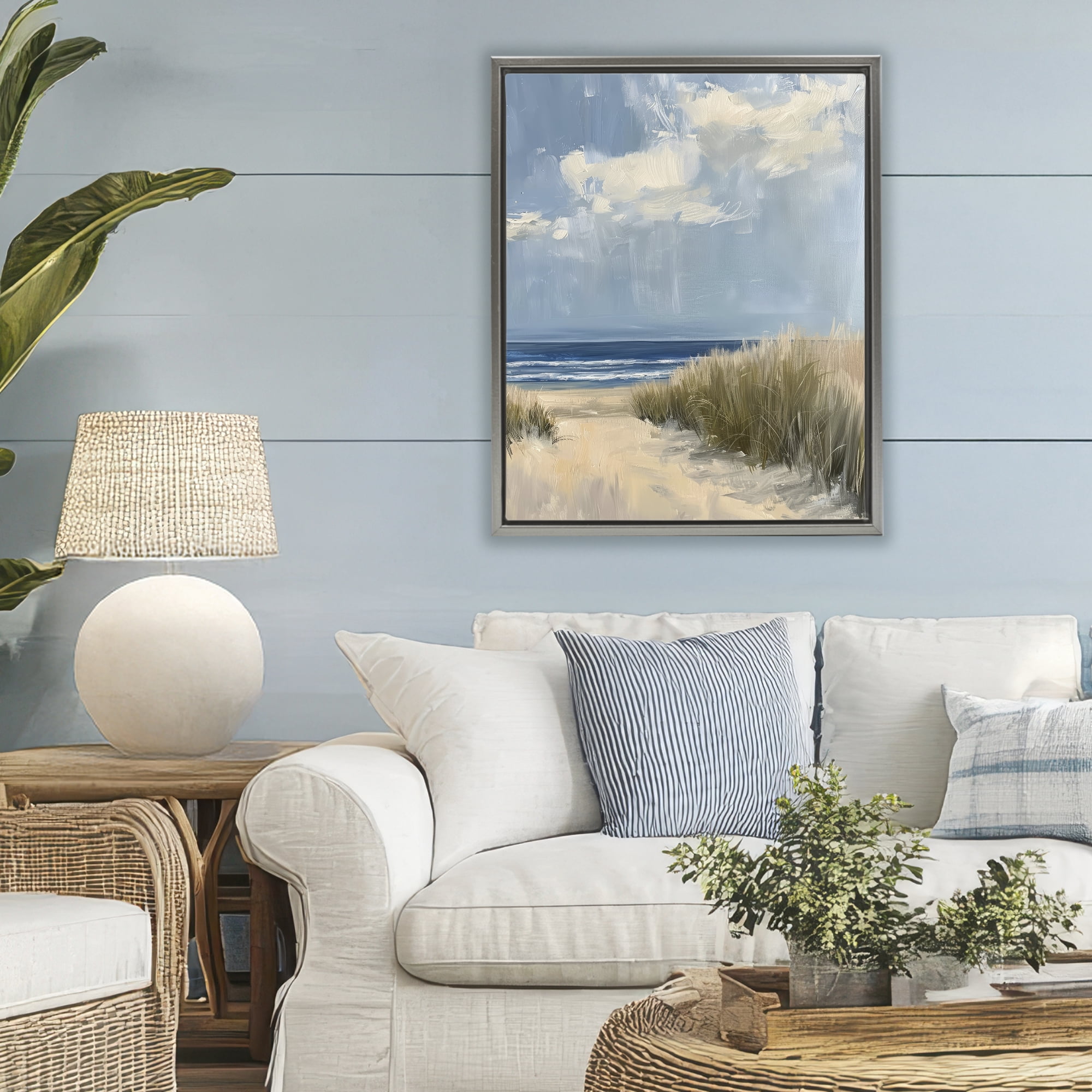 Stupell Industries In The Dunes By The Sea Gray Framed Floater Canvas Wall Art, design by Petal Prints Design