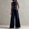 thumbnail image 5 of CIENVNSTG Workout Sets For Women Sleeveless Crop Top Wide Leg Pants 2 Piece Outfit Cruise Travel Beach Vacation Clothes With Pocket L, 5 of 7