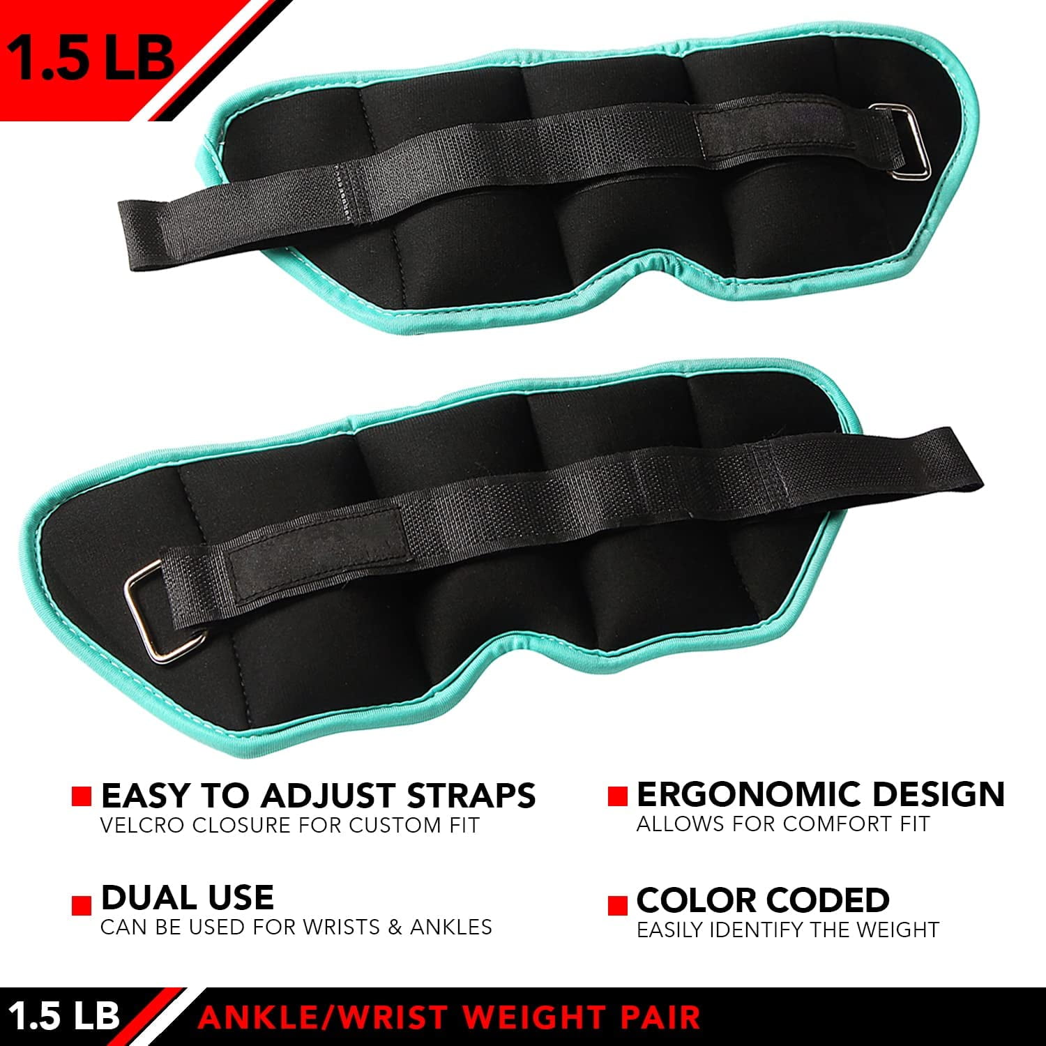 Adjustable Ankle Weights - Ankle Weight Pair 10 Weight and Bundle Options - 0.5 to 10 lbs Each, Set of 2, Adjustable Straps Comfortable, Breathable, Moisture Absorbent Weight Straps for Men and Women