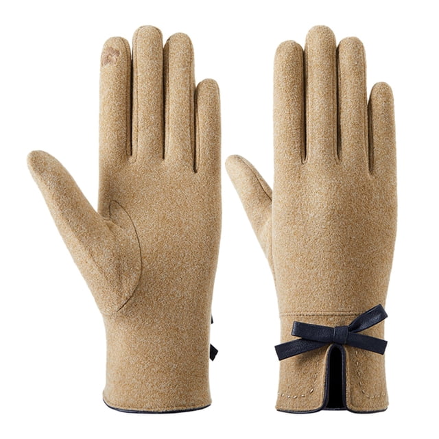 Womens Warm Gloves Outdoor Riding Driving Cute Bow Plus Fleece Touched Screen NonSlip Gloves Unisex