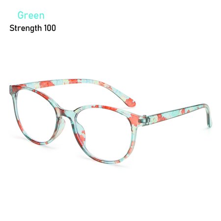 Comfortable Vintage Elegant Flowers Reading Glasses Ultra Light Frame Anti-Blue Light Eyeglasses Eye Protection GREEN STRENGTH 100