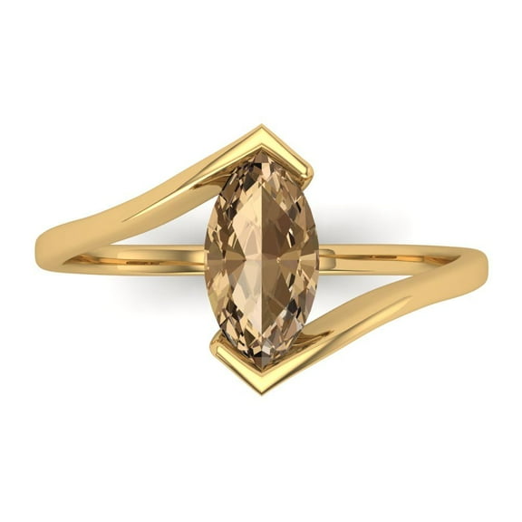 Solitaire Engagement Ring for Women - 2ct Simulated Champagne Diamond in 18K Yellow Gold Promise Ring