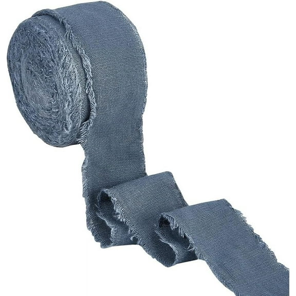 10 Yards/9.1m Steel Blue Cotton Linen Ribbon 1-1/2 inch Wide Handmade Frayed Ribbons Crafts Ribbon Frayed Edge Ribbon for Gift Wrapping Wedding Bridal Bouquets Holiday Decor