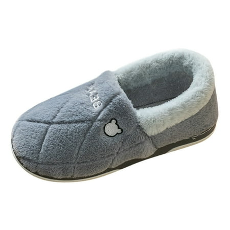 

Xutthjh Winter Men Warm Home Plush Soft Bottom Comfortable Solid Color Flat Cotton Slipper