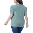 thumbnail image 4 of DARING DIVA Women's Plus Eyelet Embroidery Puff Sleeve Crew Neck Blouse 1X Green, 4 of 6