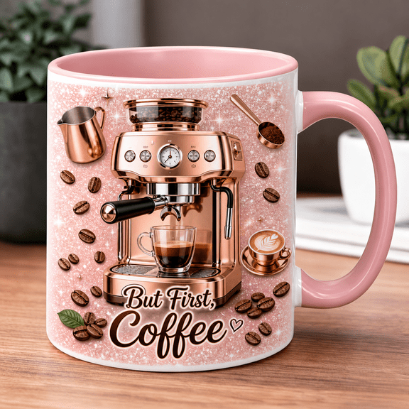 Coffee Mug Personalized Pink Espresso Machine Ceramic Mug for Coffee Lovers