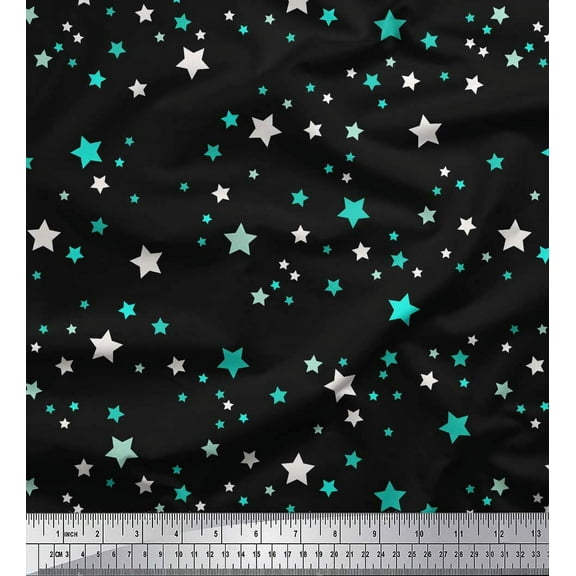 Soimoi Black Cotton Duck Fabric Stars Star Printed Craft Fabric by the Yard 42 Inch Wide