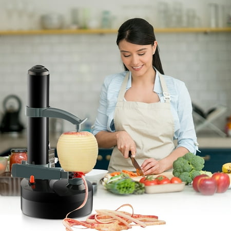 Electric Peeler Automatic Rotating Apple Peeler Potato Peeling Multifunction Stainless Steel Fruit and Vegetable Electric Peeler Machine, Black