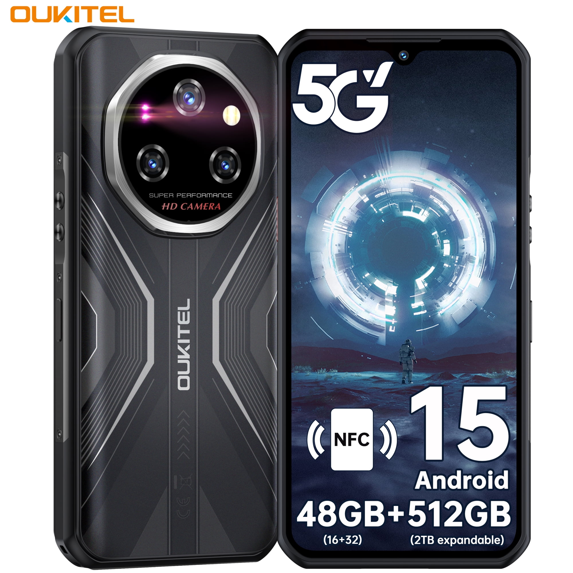 Unlocked Rugged Smartphone 48gb(16+32expansion)+512gb Oukitel WP55 Pro Ip68 Waterproof Shockproof 11000mah Battery 33W Fast Charging for Delivery Personnel Industrial Practitioners Outdoor Users