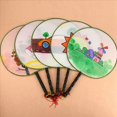 thumbnail image 2 of 30 Uds. 21Cm Abanico en para Niños, Abanico de Pintura DIY, Abanico de Tela de Seda, Abanico Redondo de Plástico con Manejar de Mano, 2 of 5