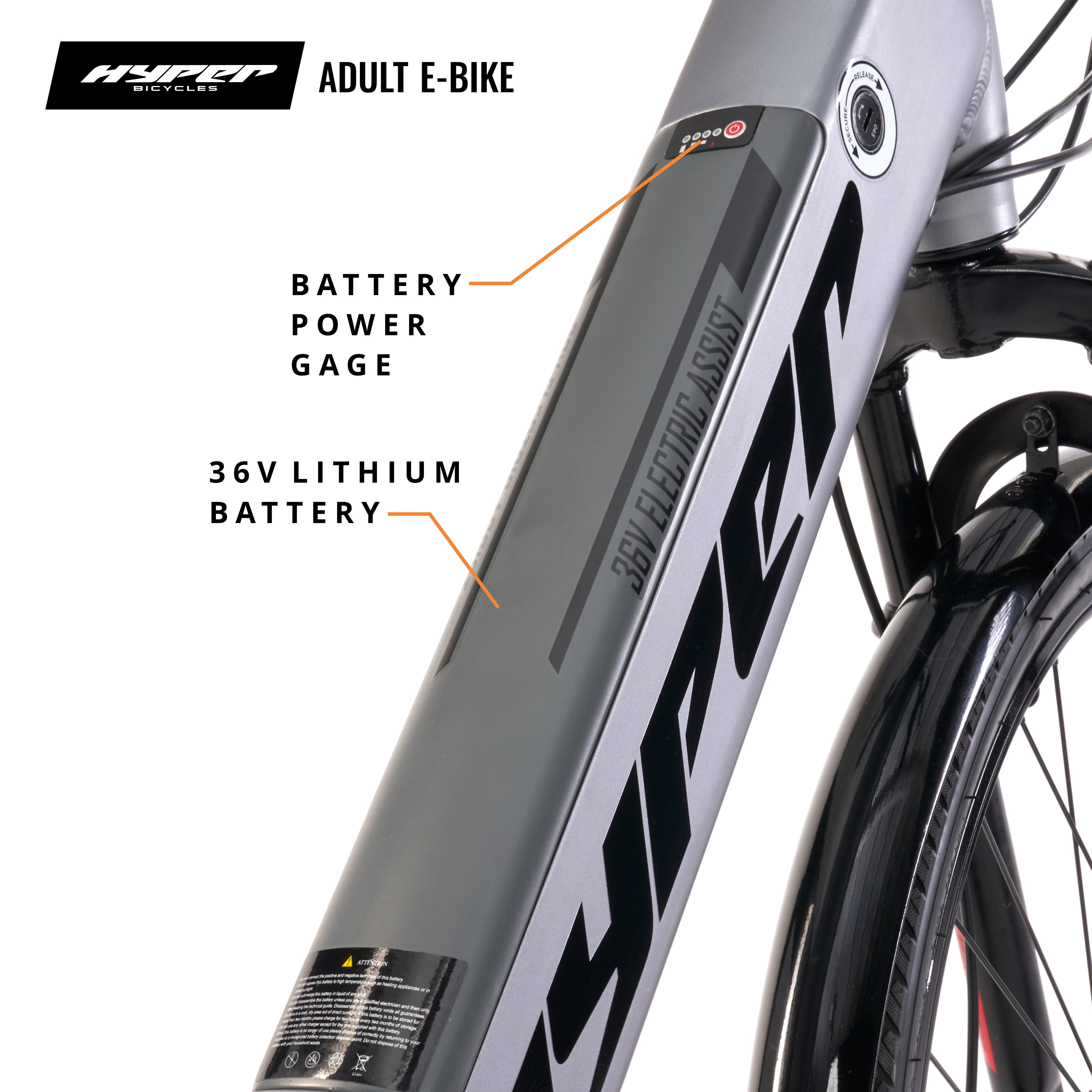 Hyper Bicycles 36V 700C Electric Commuter E-Bike, Adult Ages 13+, 250W Motor, Matte Gray