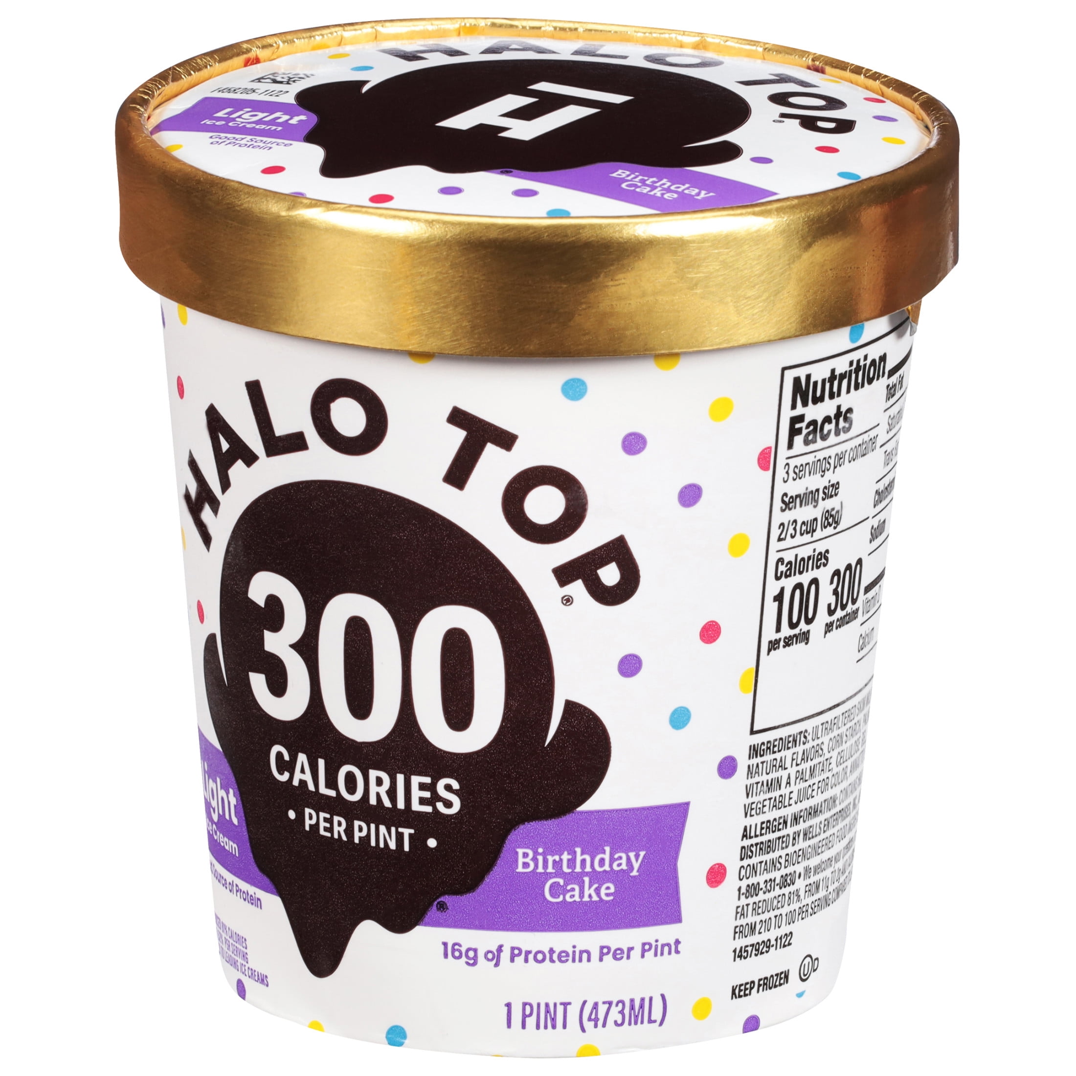 Halo Top Birthday Cake Light Ice Cream, With A Good Source of Protein, Lower Calorie Frozen Dessert, 16 fl oz Pint