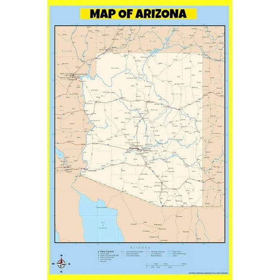 Arizona Map Poster - Laminated Wall Map - Style D - 18x24 - Ideal for Classrooms and Homes – Features Bright Colors and Vivid Imagery