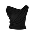 thumbnail image 3 of Women Summer Off the Shoulder Crop Cute Tops Sleeveless One Shoulder Ruched Y2K Going Out Tank Top Black S, 3 of 9