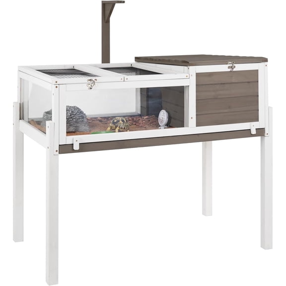 PETSCOSSET Tortoise Habitat Turtle Enclosure with Detachable Legs, Wooden Indoor Reptile Cage for Small Animals with Leakproof Tray