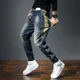 thumbnail image 2 of Pantalones vaqueros elásticos para hombre, pantalones vaqueros elásticos con empalmes, ajustados, abotonados, ajustados, estilo coreano, Harajuku, 2 of 5