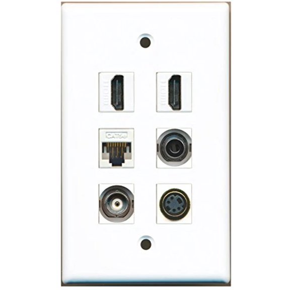 RiteAV - 2 HDMI 1 Port S-Video 1 Port 3.5mm 1 Port BNC 1 Port Cat5e Ethernet White Wall Plate