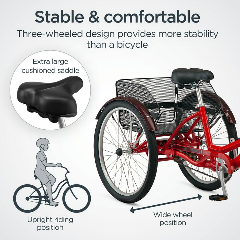 Schwinn Meridian Adult Tricycle, 26 Inch Wheels, Single Speed, Red