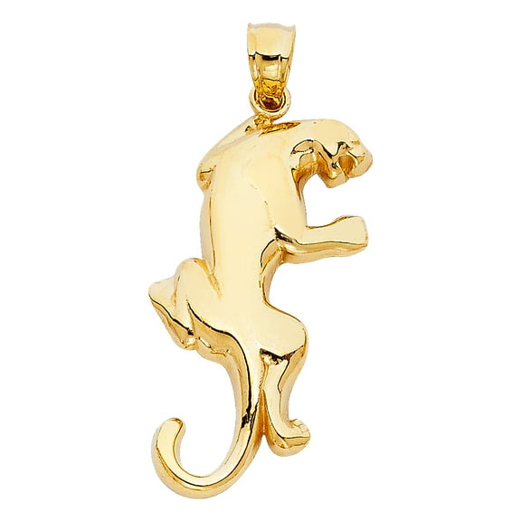 14k Yellow Gold Black Panther 3D Prowling Puma Pendant Powerful Jungle Charm Jewelry Female Unisex