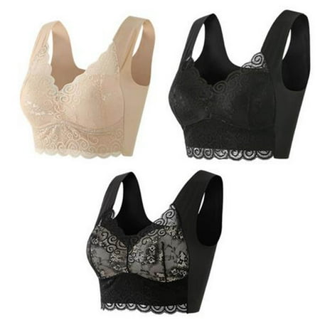 Bigersell Cute Bras for Women Clearance 3pc Bras Sets No Underwire V-Neck Demi & Balconette Bra Style B-40 Hook and Loop Bra Closure Pullover Wire-Free Bra Pack E-Dark Gray 3XL