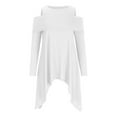thumbnail image 3 of Jewelreauty Womens Cold Shoulder Tops Round Neck Long Sleeve Asymmetrical Hem T-Shirts Casual Outdoor Shirts (2XL, White), 3 of 5