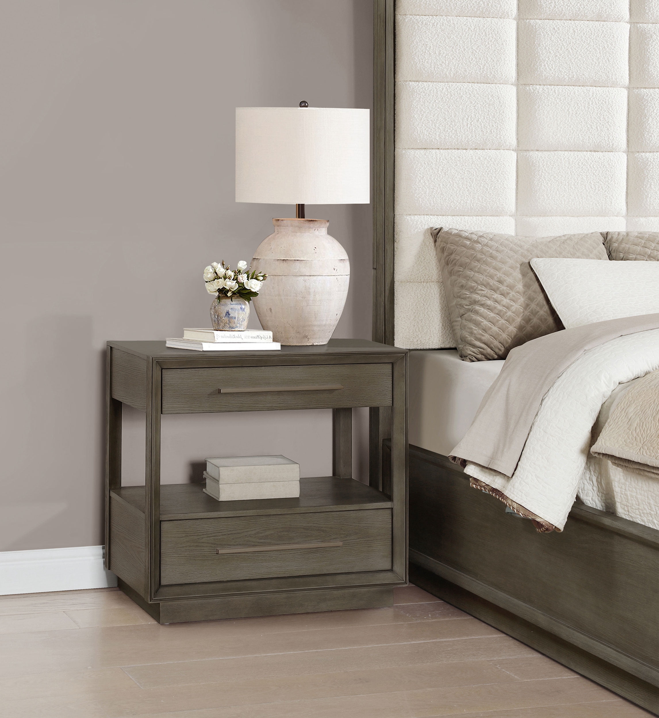 Durango 2-drawer Nightstand Bedside Table Taupe Oak