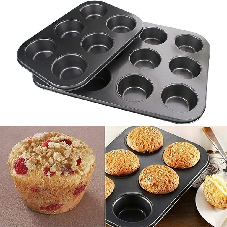 2 in1 Brownie Muffin Cake Pan 6 Cavity Non-Stick Muffin Pan Carbon