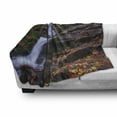 thumbnail image 3 of Outdoor Soft Flannel Fleece Blanket, Mountain Waterfall Autumnal Forest Fallen Leaves Moss Cascade Serene View, Cozy Plush for Indoor and Outdoor Use, 50" x 60", Orange Green Brown, by Ambesonne, 3 of 6