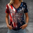 thumbnail image 2 of 4th of July Shirts Women 250th Anniversary V Neck Short Sleeve Patriotic Tshirt American Flag Cross Butterfly Graphic Tee Tops, 2 of 5