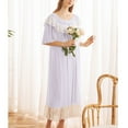thumbnail image 3 of Defitshape Women's Cotton Victorian Nightgown Frilly Hem Soft Lace Cute Short Sleeve Pajama Dress Summer Long Calf Length Sleep Shirt Lightweight Vintage Comfy Sleepwear Light Purple Small, 3 of 4