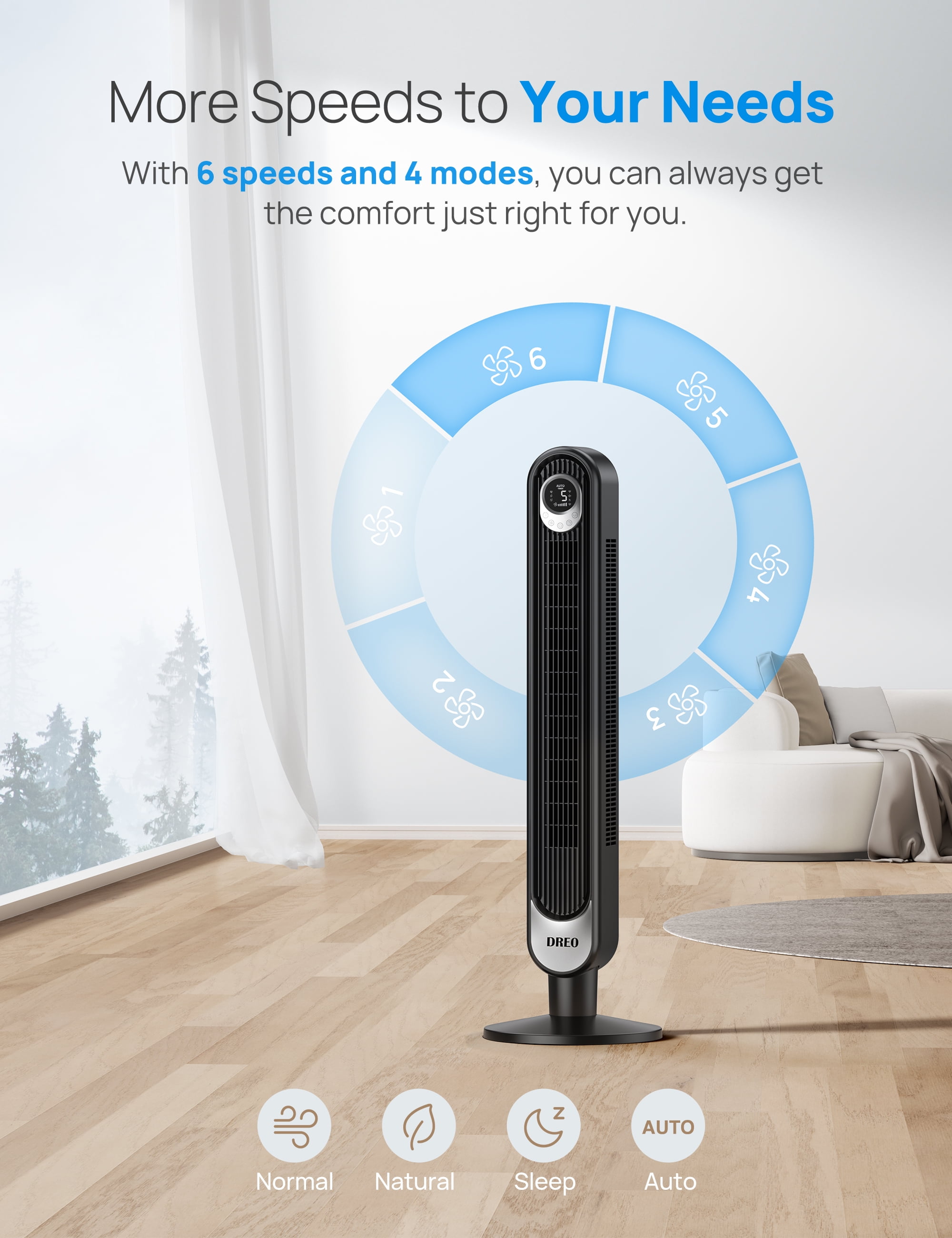 Dreo Tower Fan 42 Inch, Cruiser Pro T1 Quiet Oscillating Bladeless Fan with  Remote, 6 Speeds, 4 Modes, LED Display, 12H Timer, Black Floor Standing Fan  Powerful for Indoor Home Bedroom Office Room - Walmart.com