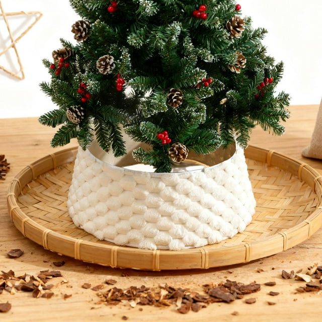 Collares para árboles de , adornos navideños decorativos de lujo para árboles artificiales, base redonda para soporte navideño, cubierta para Blanco