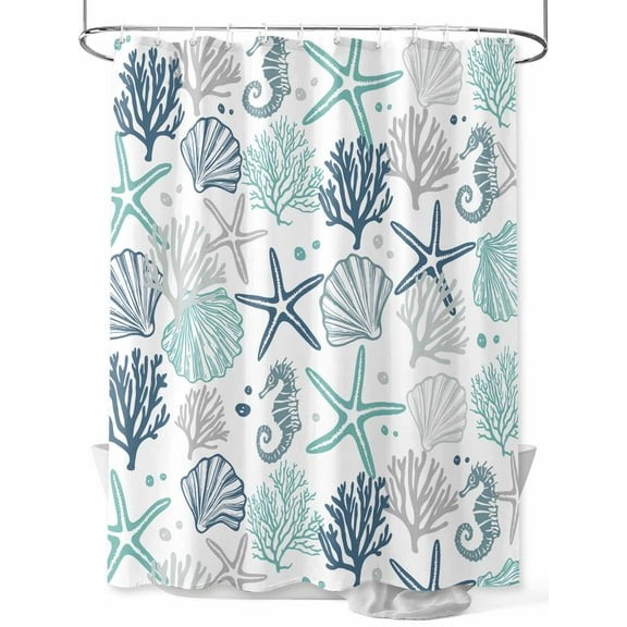 Shower Curtain Teal Blue Starfish Shower Curtains for Bathroom, Waterproof Polyester Shower Curtain Set with Hooks, Standard Size 66" x 72" Shell Coral Marine Life